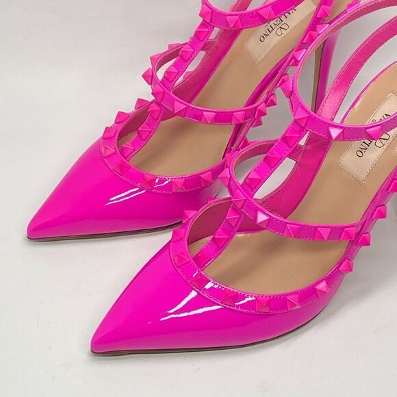 Valentino Garavani Rockstud Ankle Strap Patent-Leather Pumps size 38 - Picture 6 of 13